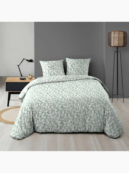 Parure de lit 240x220 cm + 2 taies – Microfibre imprimée SEQUOIA – Motif feuillage vert sauge - Kiabi