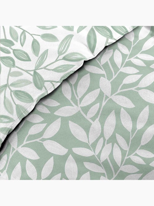 Parure de lit 240x220 cm + 2 taies – Microfibre imprimée SEQUOIA – Motif feuillage vert sauge - Kiabi