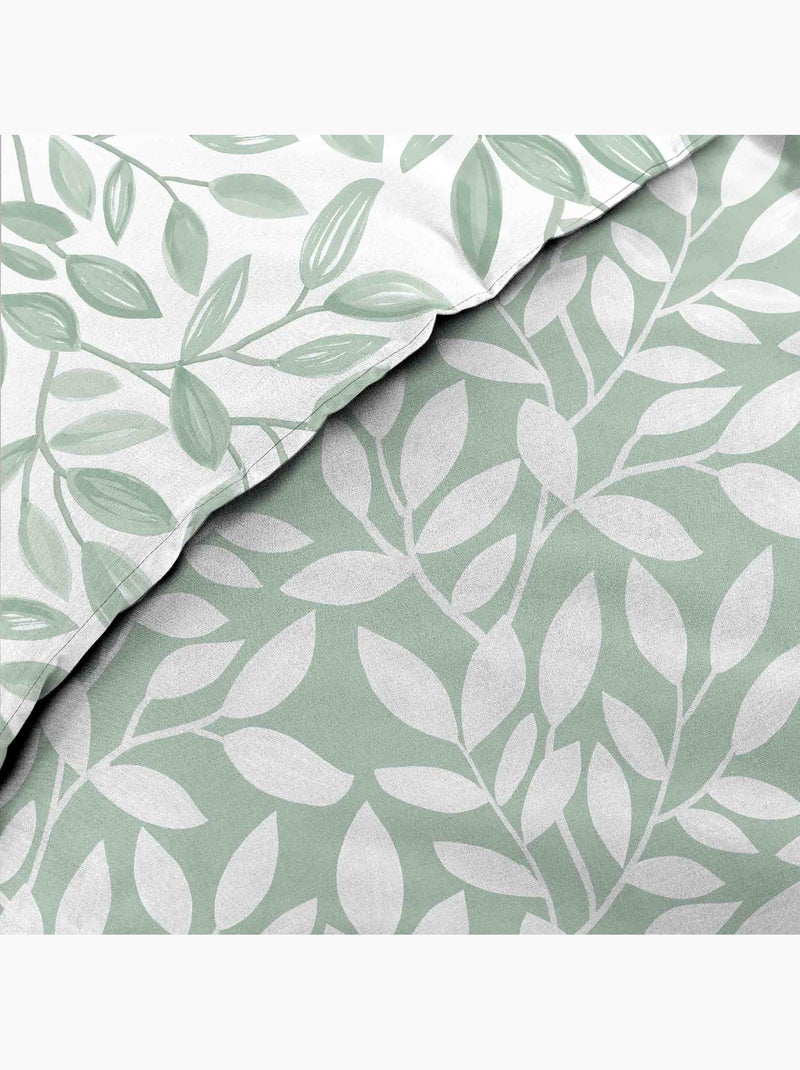 Parure de lit 240x220 cm + 2 taies – Microfibre imprimée SEQUOIA – Motif feuillage vert sauge Blanc - Kiabi