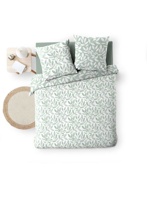 Parure de lit 240x220 cm + 2 taies – Microfibre imprimée SEQUOIA – Motif feuillage vert sauge - Kiabi