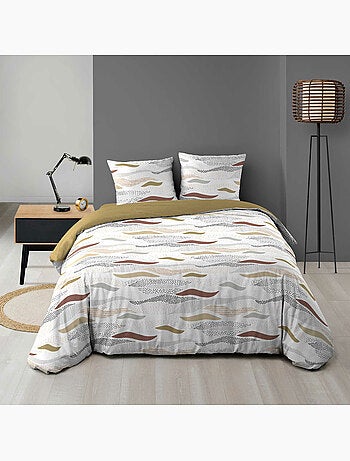 Parure de lit 240x220 cm + 2 taies – Microfibre imprimée ZENITH – Motif ondulé tons naturels