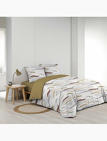 Parure de lit 240x220 cm + 2 taies – Microfibre imprimée ZENITH – Motif ondulé tons naturels