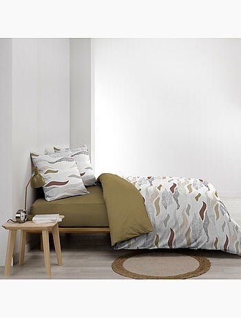 Parure de lit 240x220 cm + 2 taies – Microfibre imprimée ZENITH – Motif ondulé tons naturels
