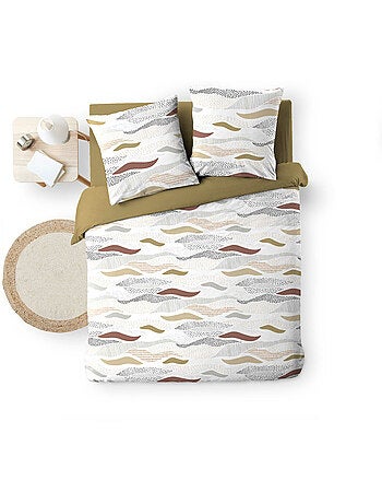 Parure de lit 240x220 cm + 2 taies – Microfibre imprimée ZENITH – Motif ondulé tons naturels