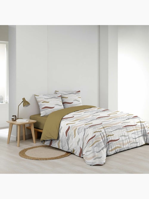 Parure de lit 240x220 cm + 2 taies – Microfibre imprimée ZENITH – Motif ondulé tons naturels - Kiabi