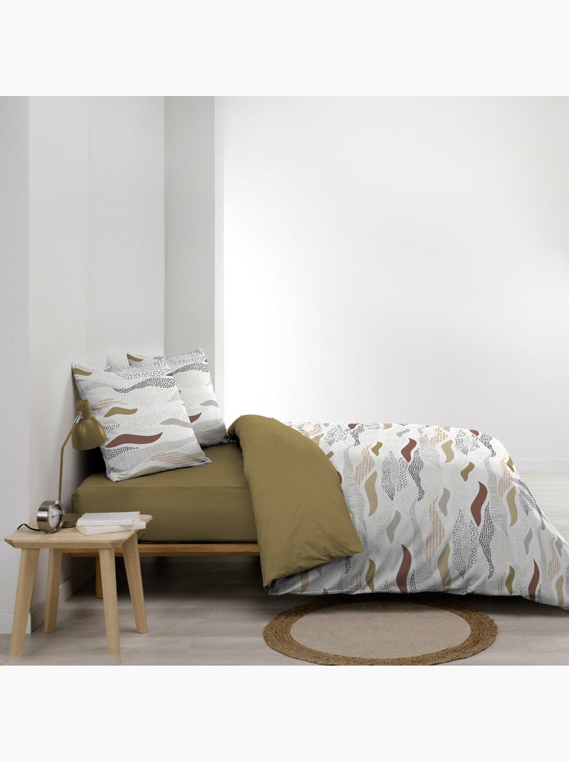 Parure de lit 240x220 cm + 2 taies – Microfibre imprimée ZENITH – Motif ondulé tons naturels Blanc - Kiabi