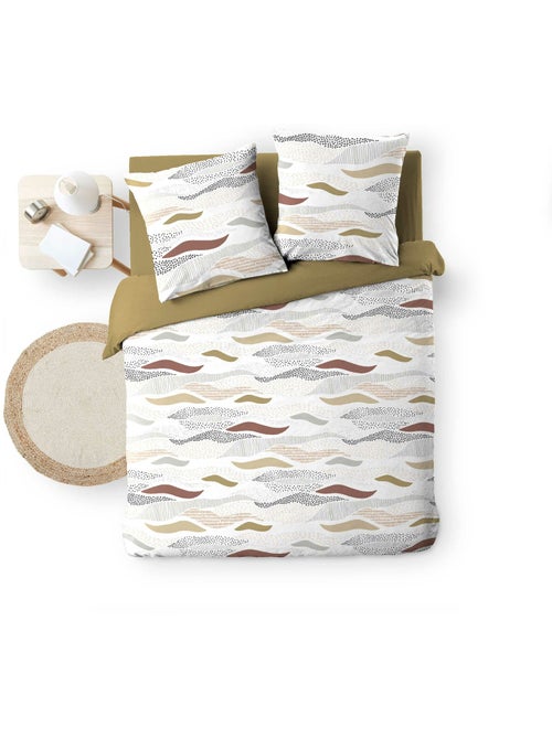 Parure de lit 240x220 cm + 2 taies – Microfibre imprimée ZENITH – Motif ondulé tons naturels - Kiabi