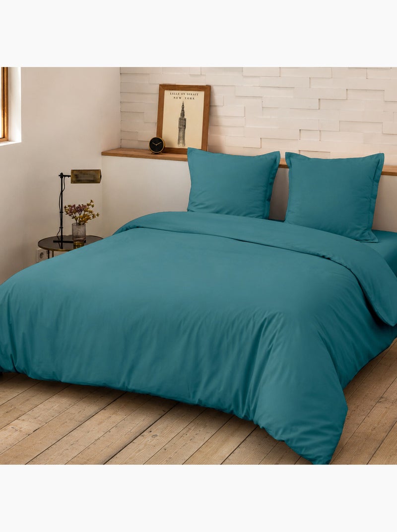Parure de lit 240x220 cm percale de coton unie - mura Bleu canard - Kiabi