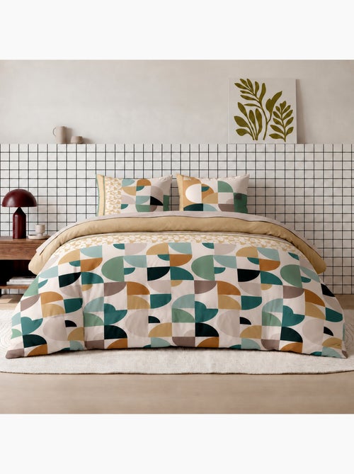 Parure de lit 260x240 cm coton motif géométrique rétro vert et camel, addict - Kiabi Parure de lit 260x240 cm coton motif géométrique rétro vert et camel, addict - Kiabi