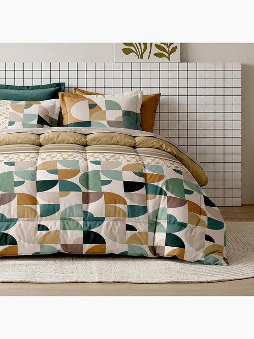 Parure de lit 260x240 cm coton motif géométrique rétro vert et camel, addict - Kiabi Parure de lit 260x240 cm coton motif géométrique rétro vert et camel, addict - Kiabi