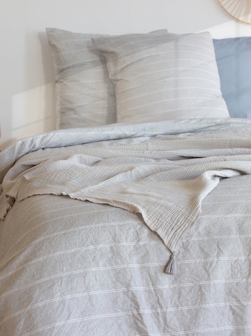 Parure de lit 3 pièces - 1 housse de couette + 2 taies d'oreiller Beige - Kiabi