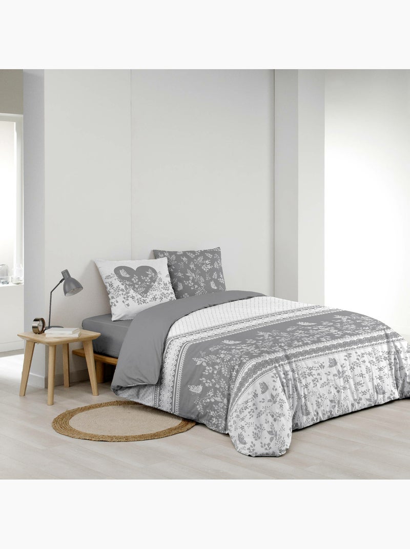 Parure de lit 3 pièces – 100% coton – 42 fils Annie Gris - Kiabi