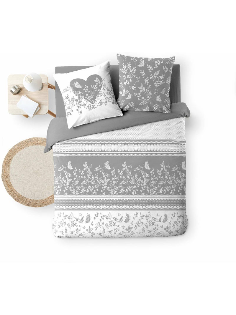 Parure de lit 3 pièces – 100% coton – 42 fils Annie Gris - Kiabi