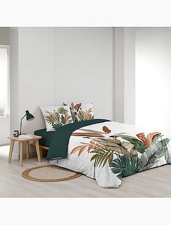 Parure de lit 3 pièces 100 % coton imprimé à motif tropical housse + taies