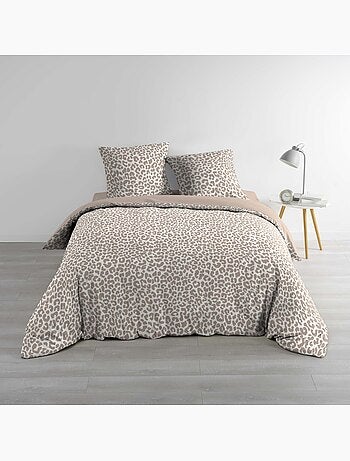Parure de lit 3 pièces 100 % coton imprimé léopard housse + taies