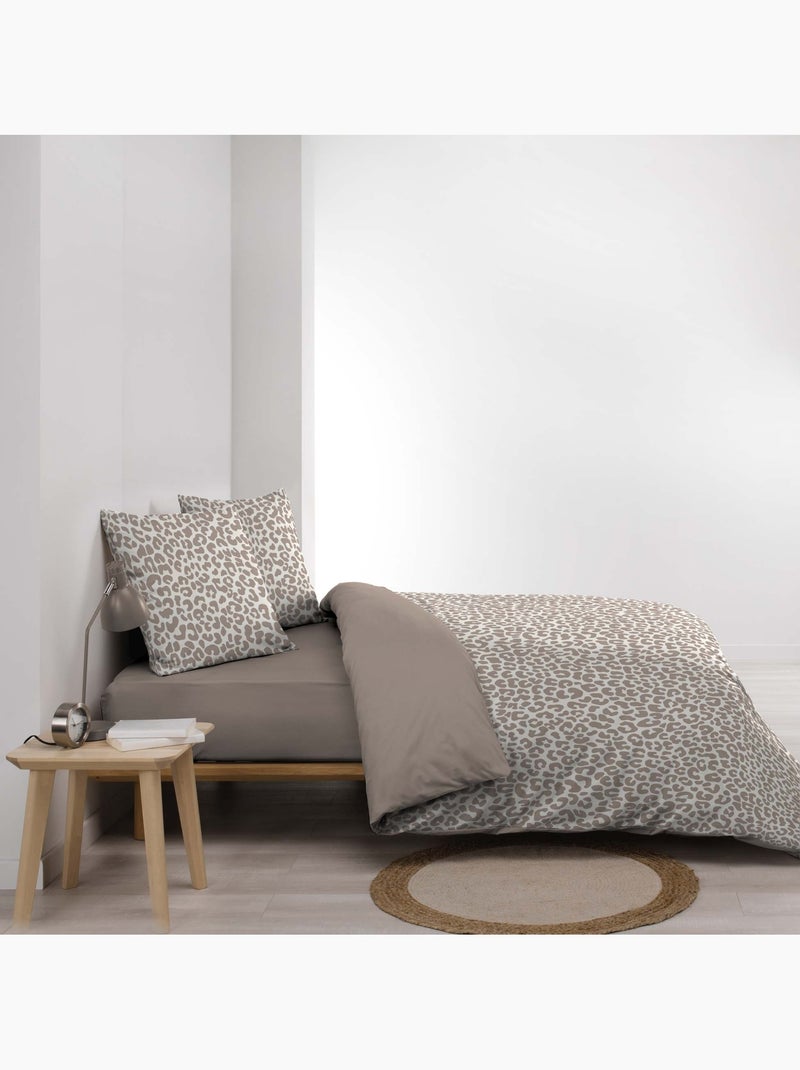 Parure de lit 3 pièces 100 % coton imprimé léopard housse + taies Beige grès - Kiabi