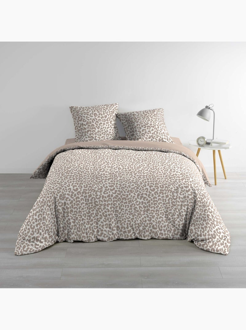 Parure de lit 3 pièces 100 % coton imprimé léopard housse + taies Beige grès - Kiabi