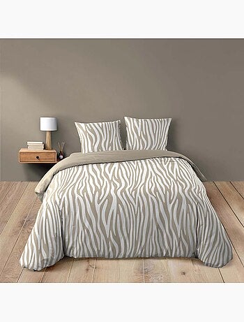 Parure de lit 3 pièces 100 % coton imprimé zèbre housse + taies