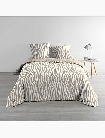 Parure de lit 3 pièces 100 % coton imprimé zèbre housse + taies