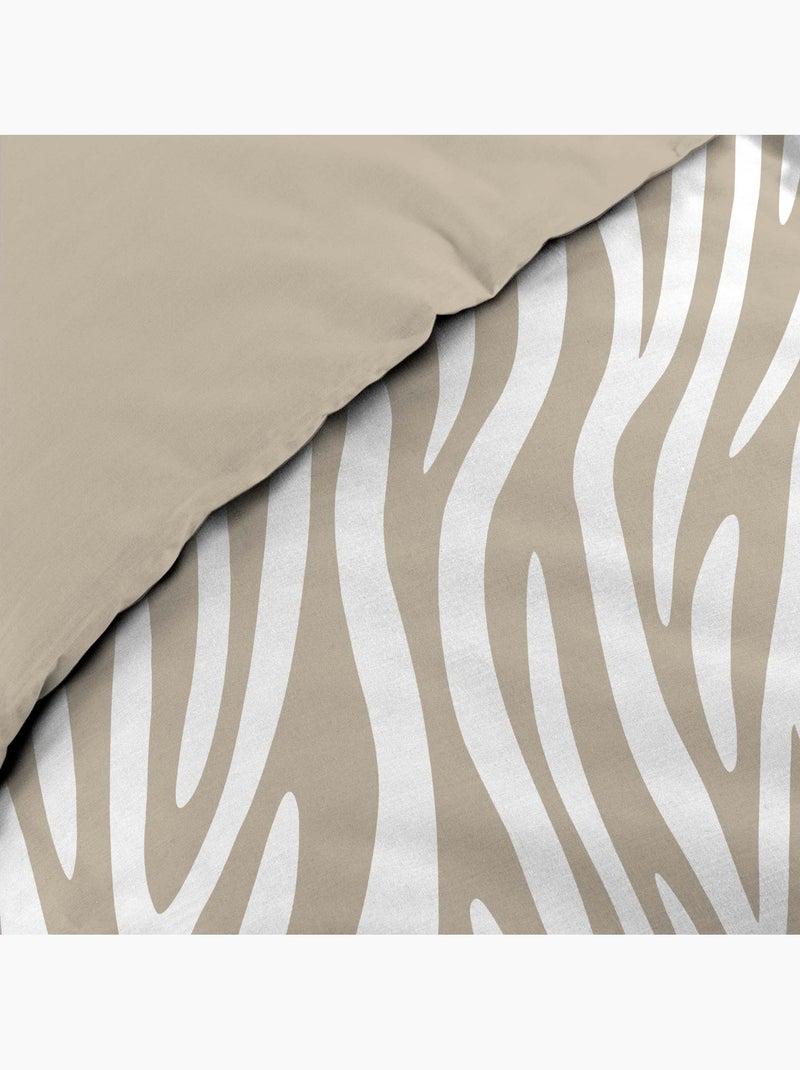 Parure de lit 3 pièces 100 % coton imprimé zèbre housse + taies Beige grès - Kiabi