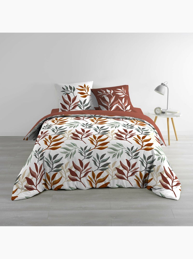 Parure de lit 3 pièces 240 x 220 cm coton 42 fils imprimé makao Rouge - Kiabi