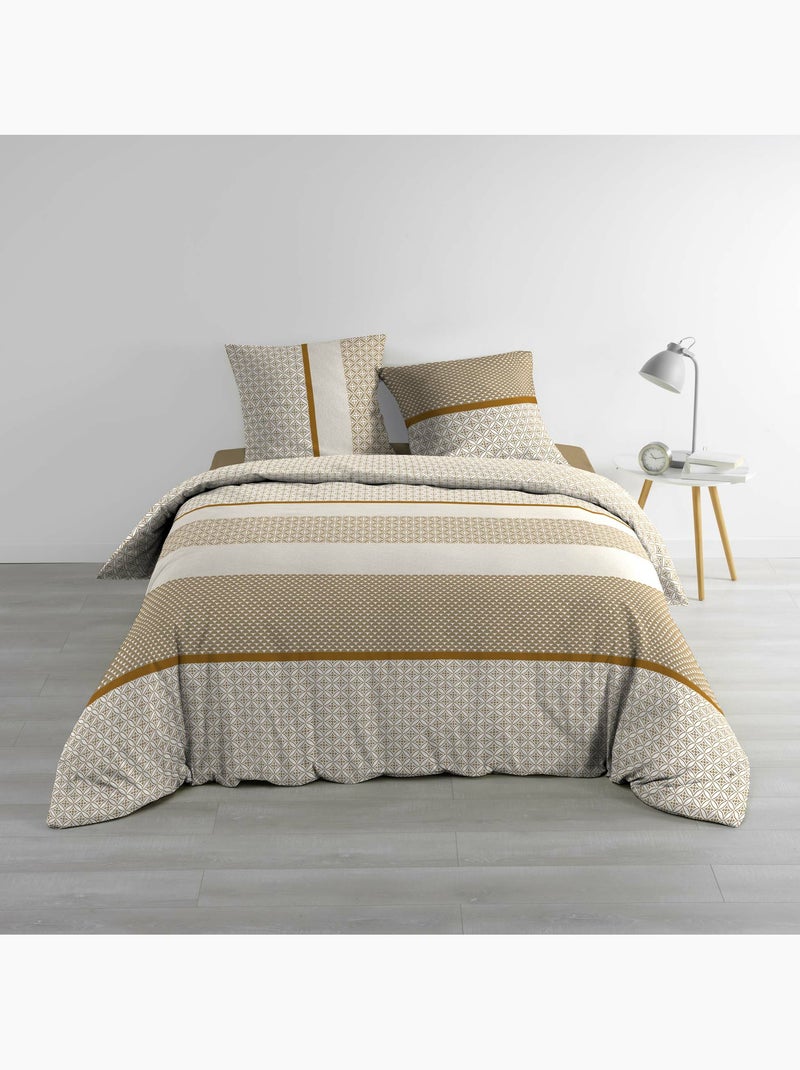 Parure de lit 3 pièces 240 x 220 cm imprimé coton 42 fils meiko naturel Beige naturel - Kiabi