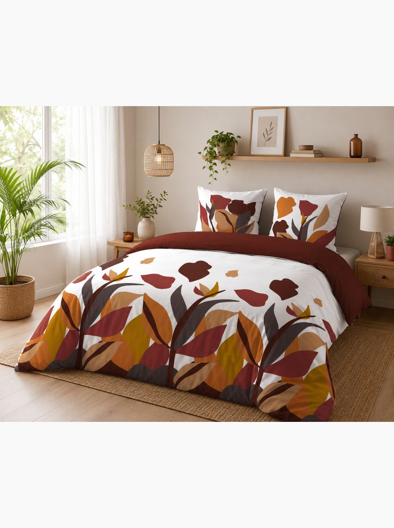 Parure de lit 3 pièces 240 x 220 cm imprimée coton 57 fils paloma Rouge - Kiabi