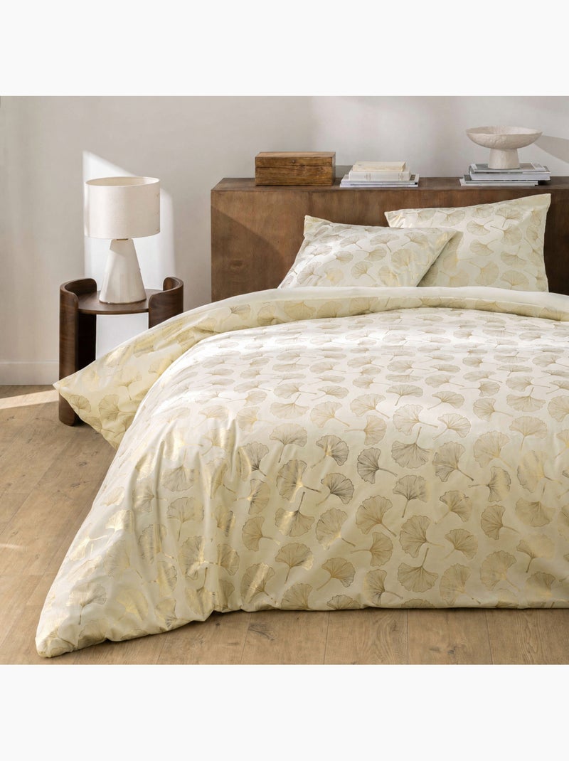 Parure de lit 3 pièces 240 x 220 cm velours imprimé métallisé ginkoa Beige naturel - Kiabi