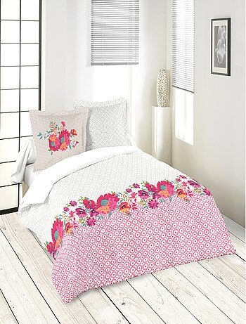 Parure de lit 3 pièces à fleurs et motifs géométriques