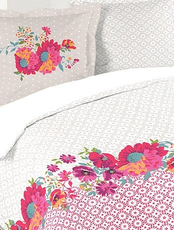 Parure de lit 3 pièces à fleurs et motifs géométriques