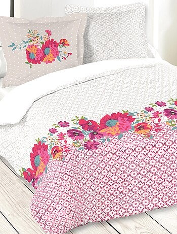 Parure de lit 3 pièces à fleurs et motifs géométriques