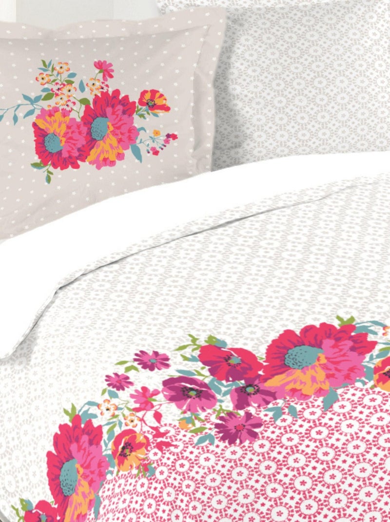 Parure de lit 3 pièces à fleurs et motifs géométriques Rouge - Kiabi