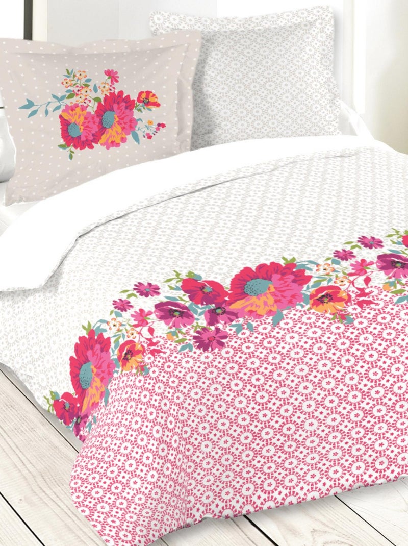 Parure de lit 3 pièces à fleurs et motifs géométriques Rouge - Kiabi