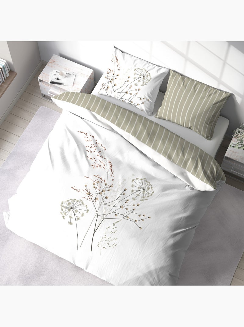 Parure de lit 3 pièces à fleurs verso rayures Blanc - Kiabi