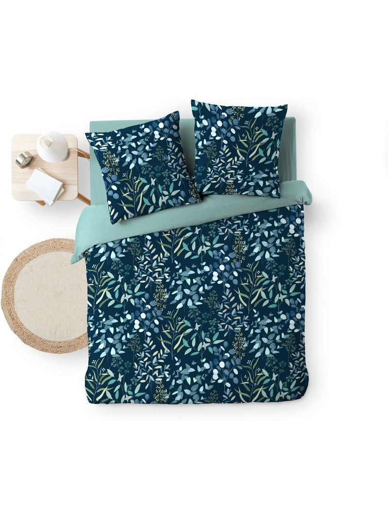 Parure de lit 3 pièces coton 57 fils imprimée allover stacy Bleu - Kiabi