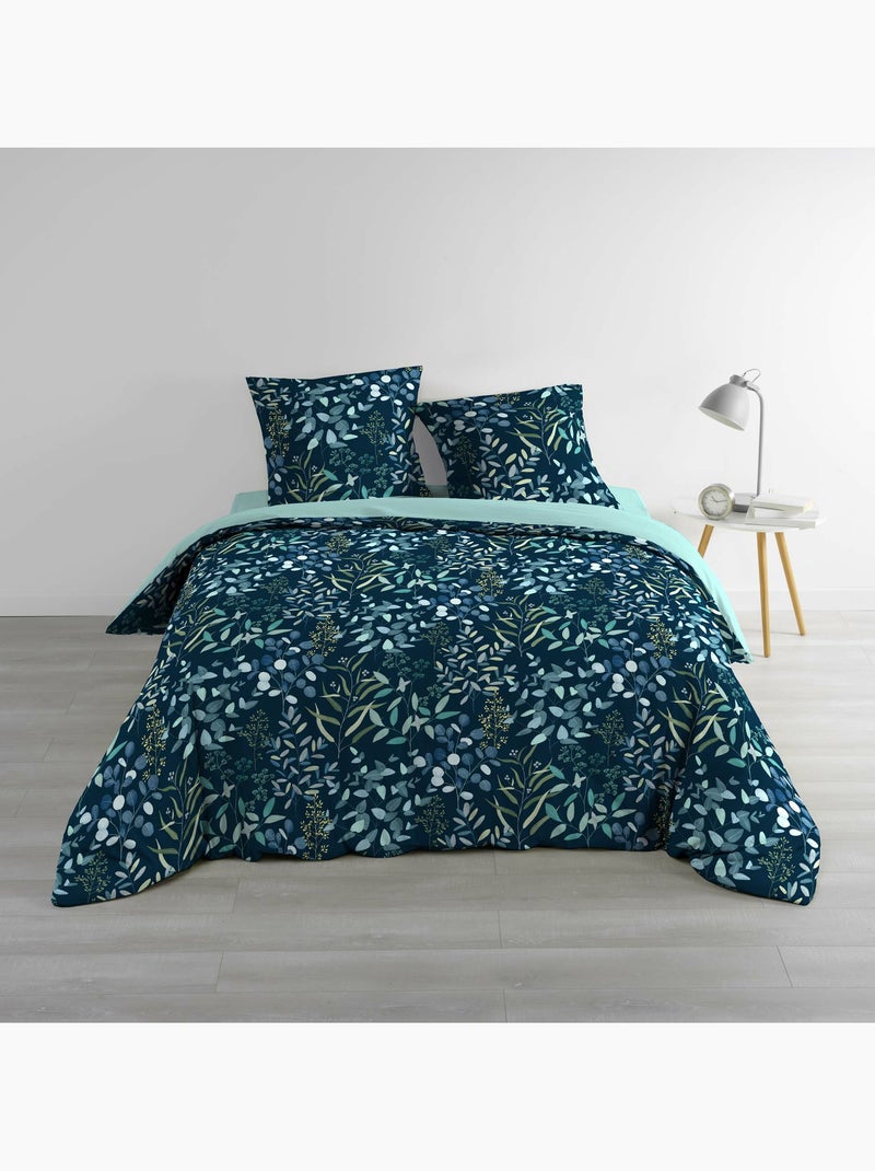 Parure de lit 3 pièces coton 57 fils imprimée allover stacy Bleu - Kiabi