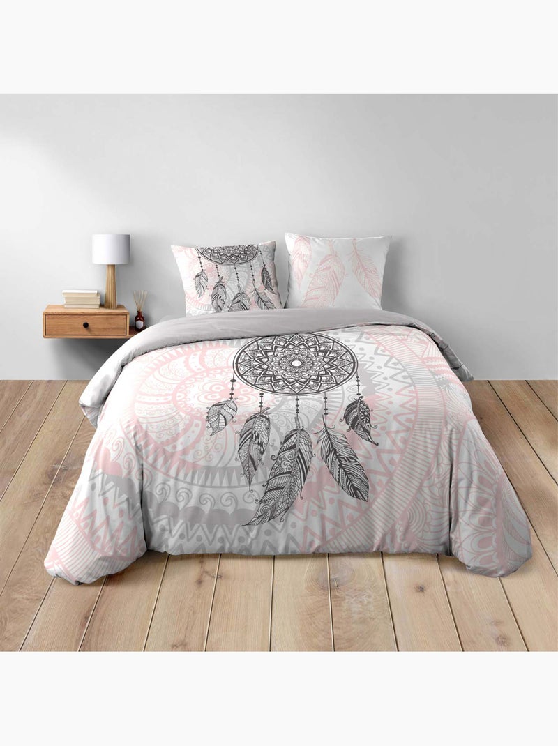 Parure de lit 3 pièces coton motif attrape-rêves housse + taies Rose - Kiabi