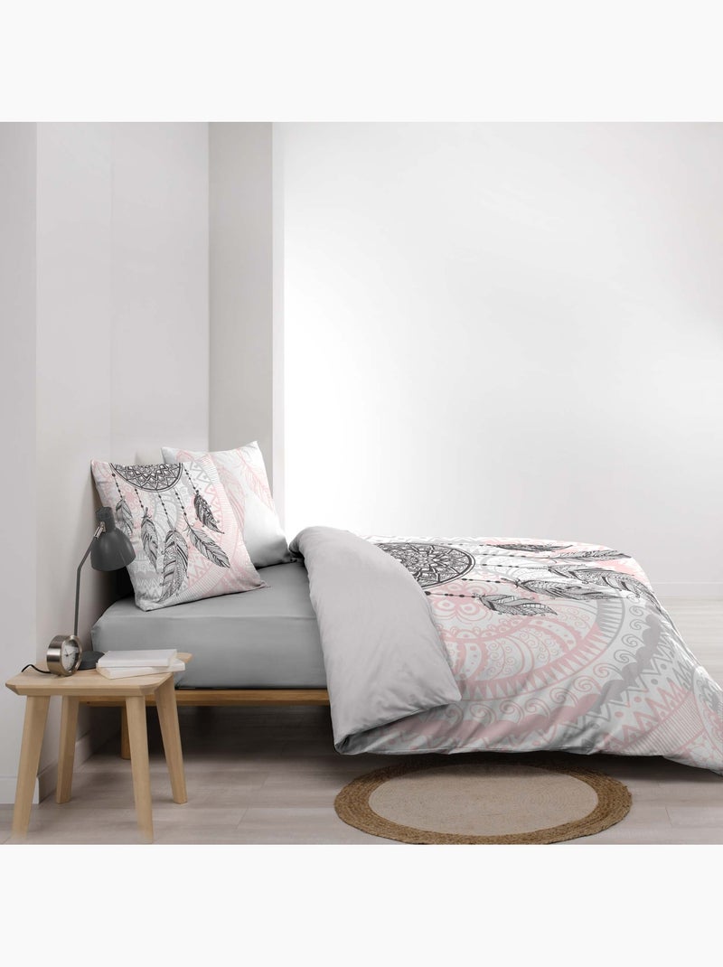 Parure de lit 3 pièces coton motif attrape-rêves housse + taies Rose - Kiabi