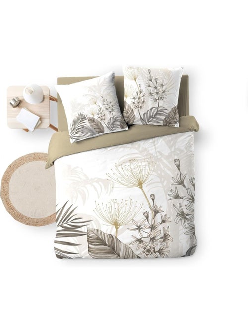 Parure de lit 3 pièces coton motif feuillage floral housse + 2 taies - Kiabi