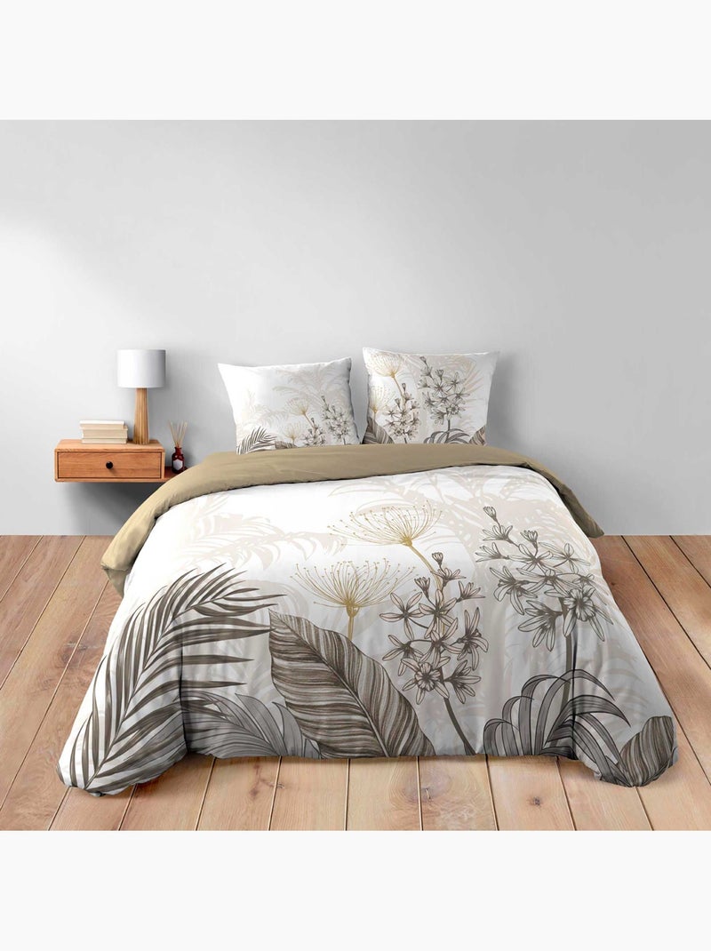 Parure de lit 3 pièces coton motif feuillage floral housse + 2 taies Blanc - Kiabi