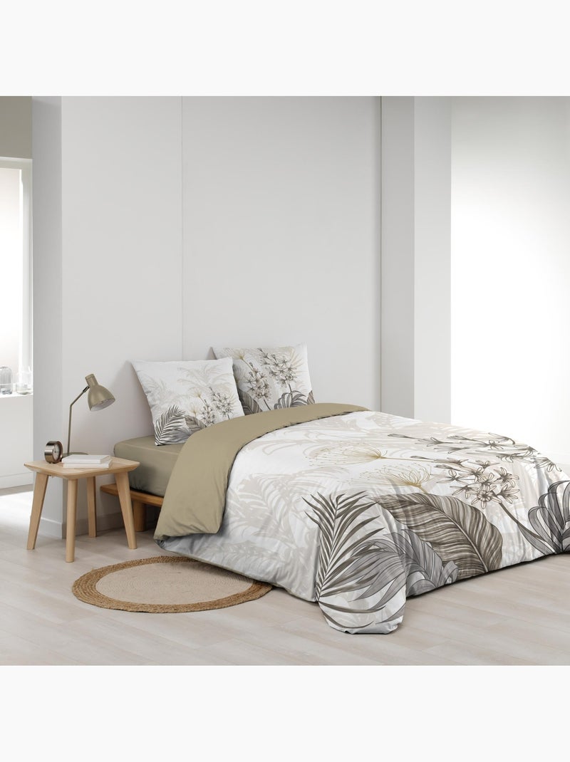 Parure de lit 3 pièces coton motif feuillage floral housse + 2 taies Blanc - Kiabi