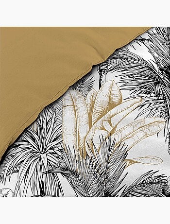 Parure de lit 3 pièces coton motif palmiers housse + 2 taies