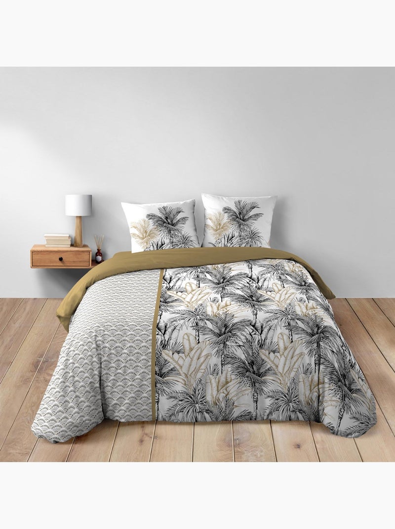 Parure de lit 3 pièces coton motif palmiers housse + 2 taies Jaune - Kiabi