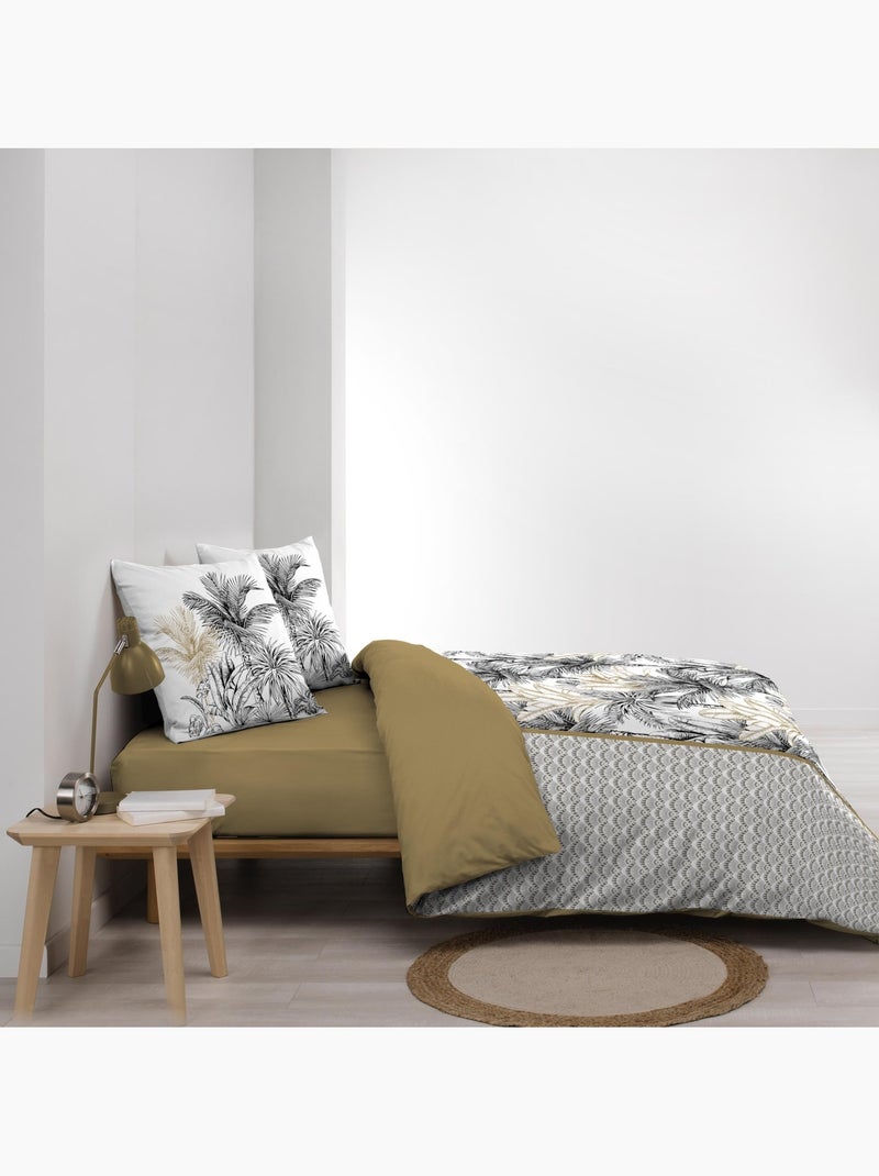 Parure de lit 3 pièces coton motif palmiers housse + 2 taies Jaune - Kiabi