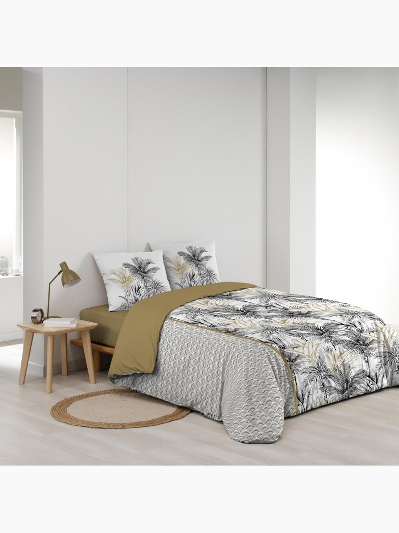 Parure de lit 3 pièces coton motif palmiers housse + 2 taies Jaune - Kiabi