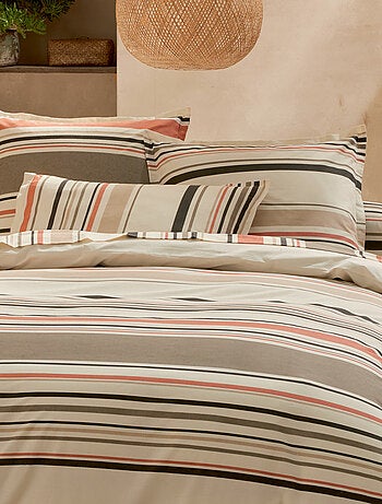 Parure de lit 3 pièces coton rayures bayadère housse + taies