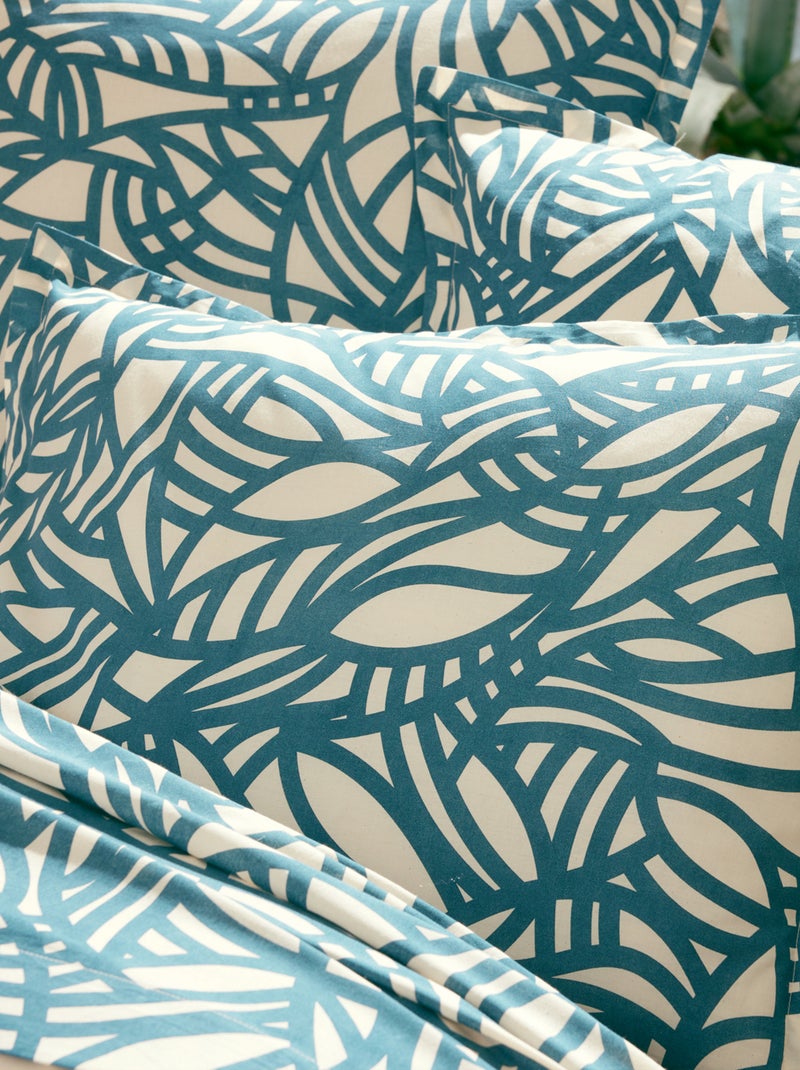 Parure de lit 3 pièces coton végétal géométrique housse + taies Bleu - Kiabi