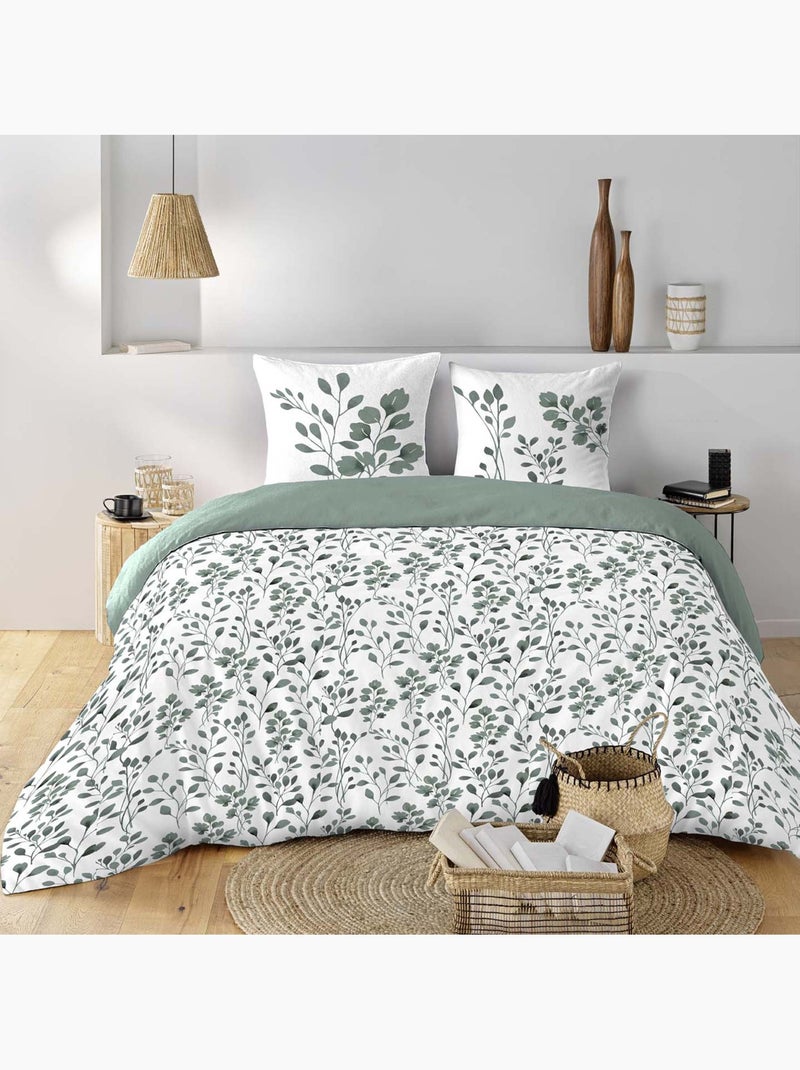 Parure de lit 3 pièces en coton à motif feuillage housse + taies Vert clair - Kiabi