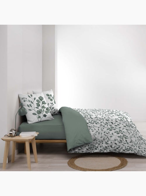 Parure de lit 3 pièces en coton à motif feuillage housse + taies - Kiabi