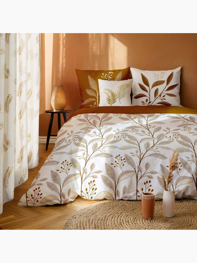 Parure de lit 3 pièces en coton à motif feuilles housse + taies Blanc - Kiabi